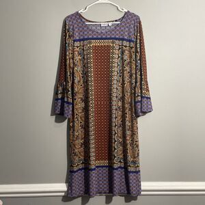 Kim Rogers Patchwork Print Dress XL Boho Colorful Artsy Flowy Relaxed Fit